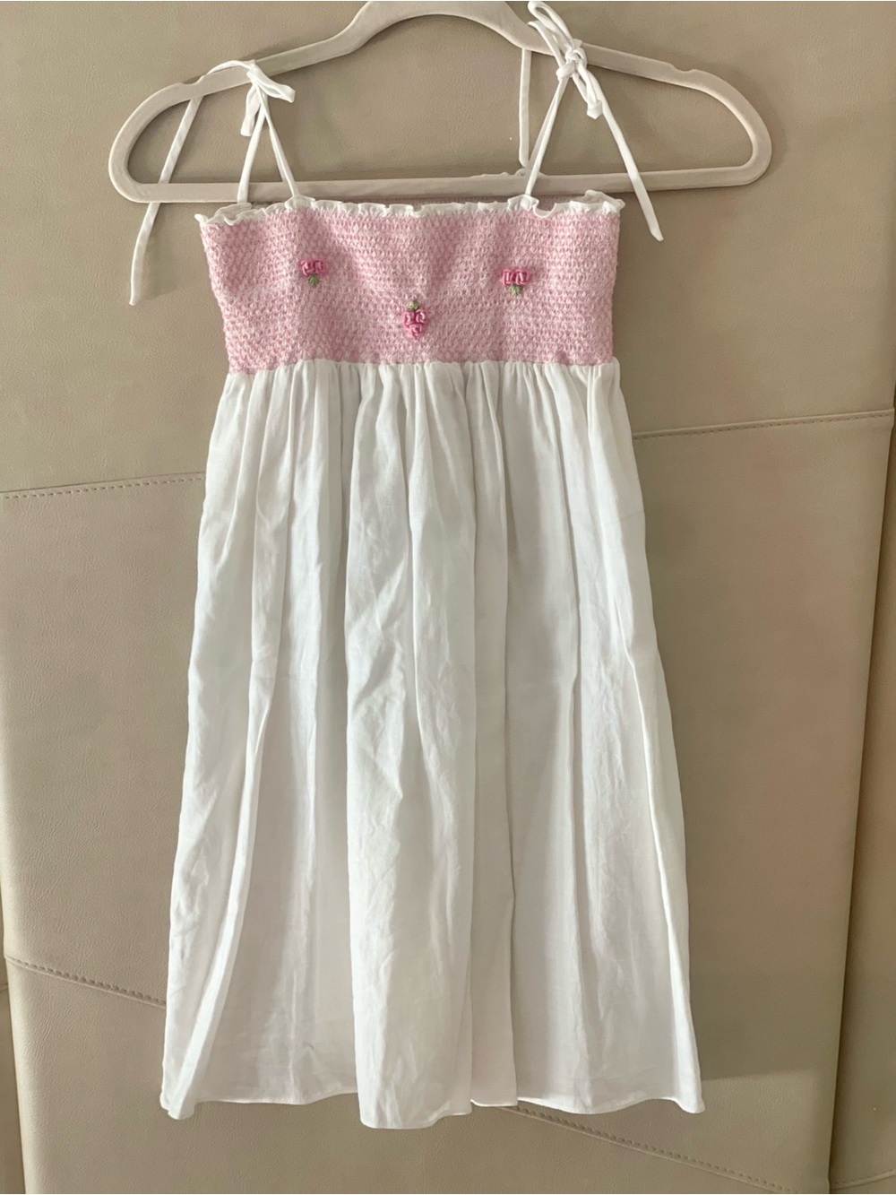 White Sundress with Pink Smocked Bodice for Girls